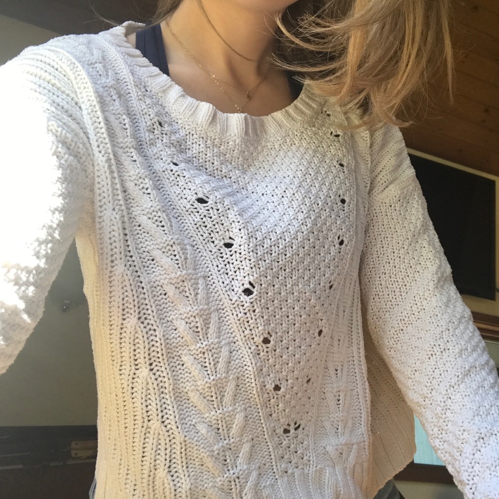 White Knit Semi-Cropped Sweater